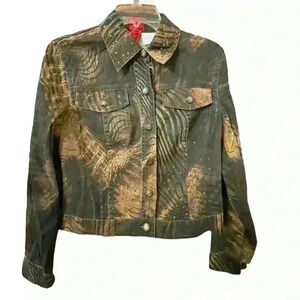 V Cristina Twill Animal Print Bling rhinestone jacket brown black vintage Medium